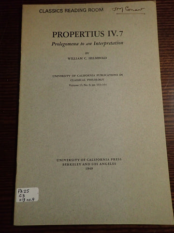 Propertius IV.7: Prolegomena to an Introduction