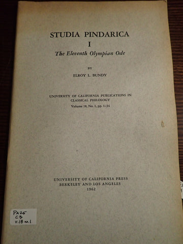 Studia Pindarica I: The Eleventh Olympian Ode